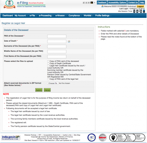 How to file Income Tax E-return for deceased person?