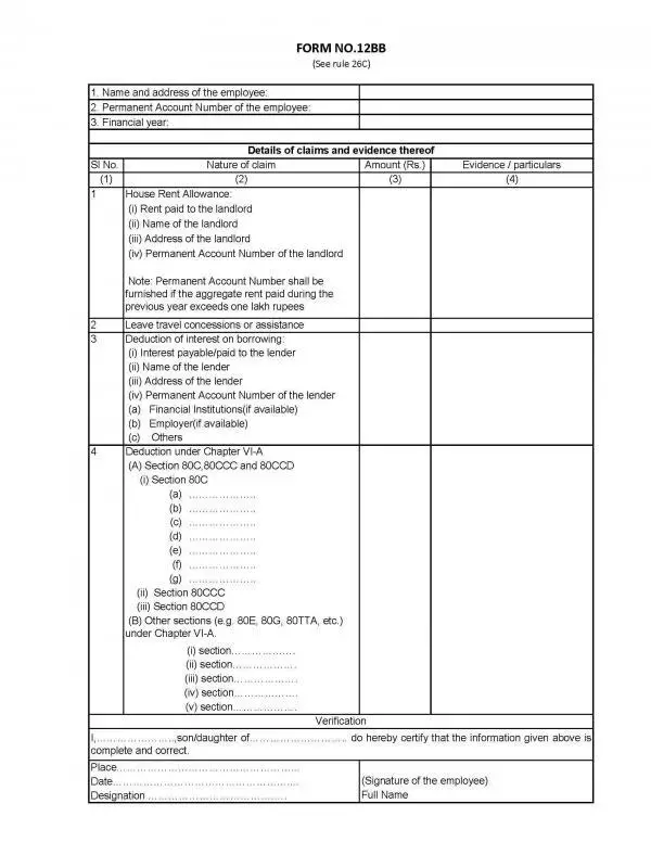 Form 12bb In Excel, Pdf, Word And Guide