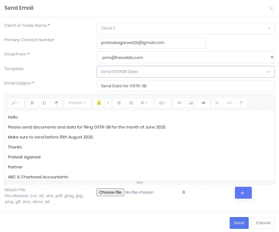 User Rights & SMS/Email - TaxAdda